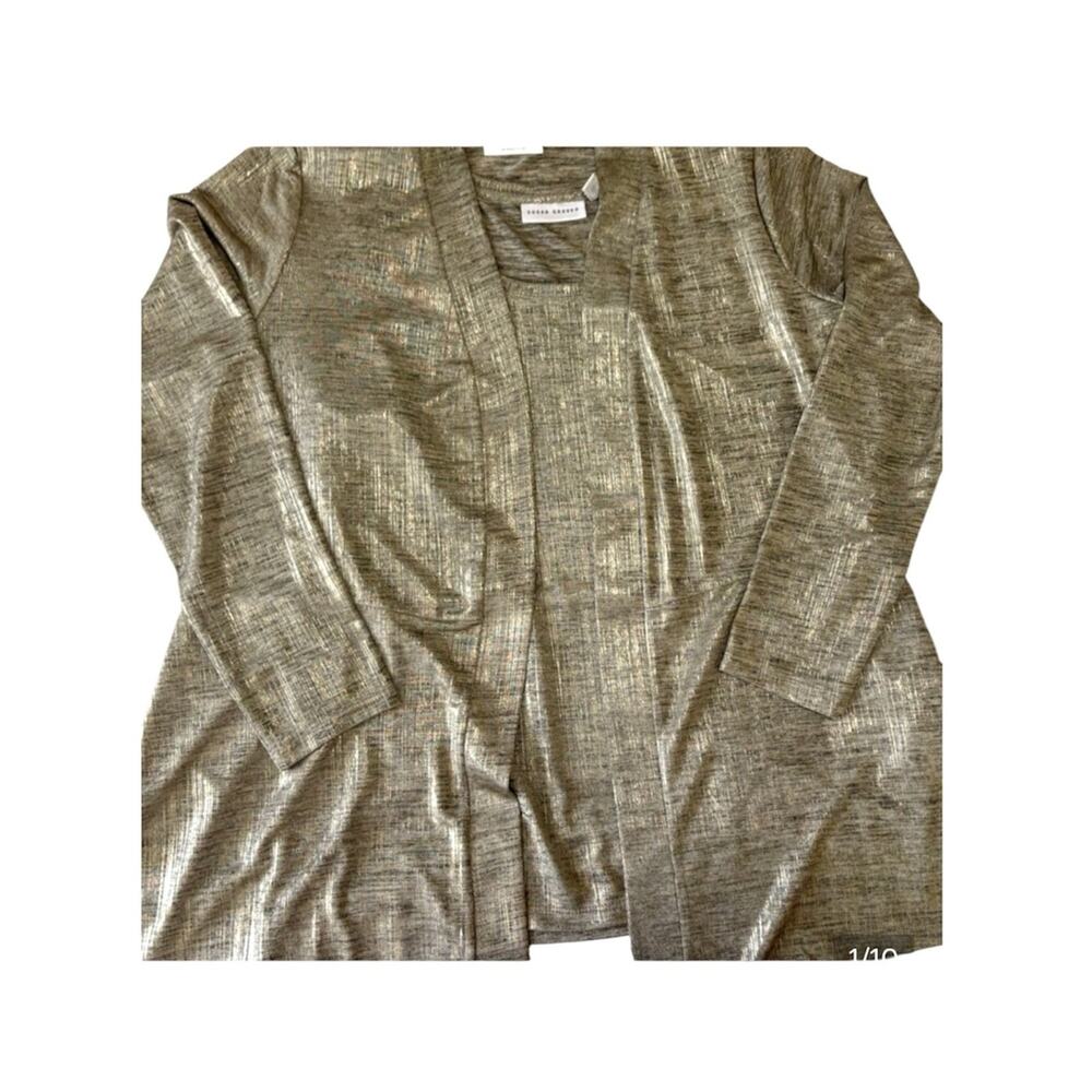 Susan Graver Metallic Silver Cardigan & Shell Set with pockets Size M NWT - Picture 3 of 13